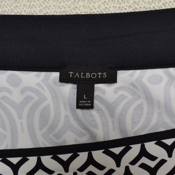 Talbots Black & White Geometric Print Dress Women's Size L Knee Length 3/4 Sleev - Picture 5 of 6